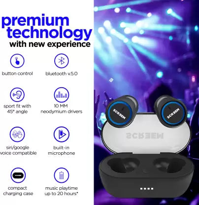 Screem Ibeza Epic Bluetooth Headset (Black, Blue, True Wireless) Screem Ibeza Epic Bluetooth Headset (Black, Blue, True Wireless)